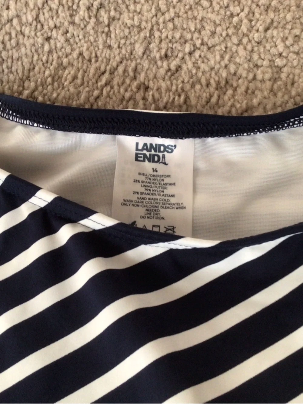 LANDS’ END TANKINI TOP- NAVY AND WHITE MIXED DIAGONAL STRIPE- SIZE 14 - Picture 4 of 7